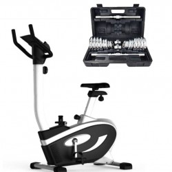Set Bicicleta fitness magnetica ZOCO BODY FIT, Volanta 6 kg, Ecran LCD, impreuna cu Set gantere SL-001, greutate totala 20 kg, Otel