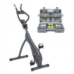 Set Bicicleta fitness magnetica, ZOCO BODY FIT, Ecran LCD, 8 nivele de rezistenta, impreuna cu Set gantere KK-9163, greutate totala 20 kg, Otel