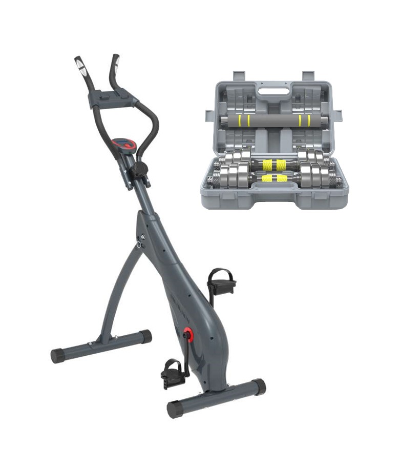 Set Bicicleta fitness magnetica ZOCO BODY FIT, Ecran LCD, 8 nivele de rezistenta, impreuna cu Set gantere KK-9163, greutate totala 10 kg, Otel